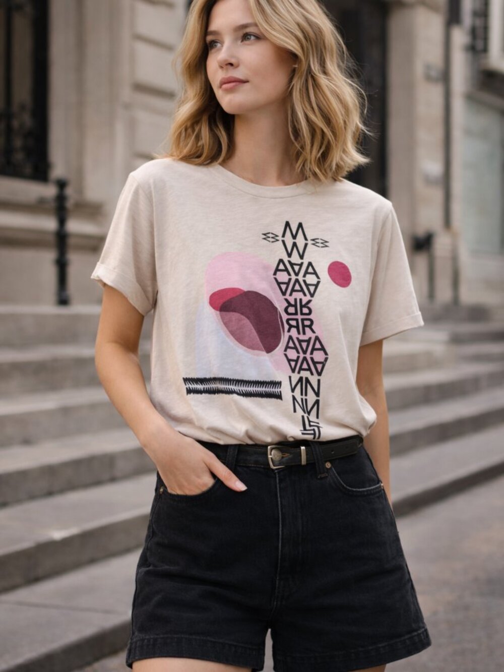 Isabel Marant Etoile Pewela Tee Beige Graphic T Shirt